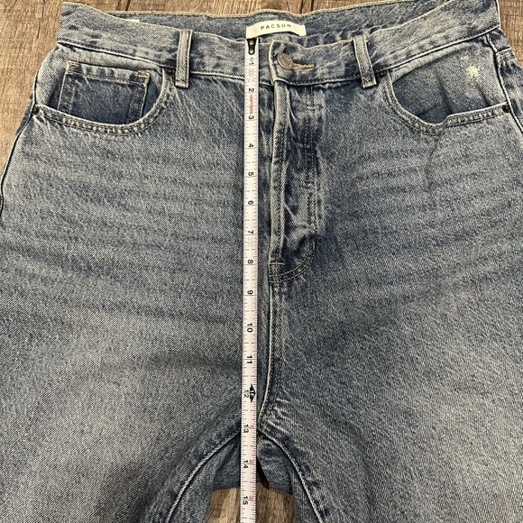 Pacsun Women High Rise‎ Straight Blue Denim Jeans Size 30 Light Wash Buttons - Picture 4 of 13